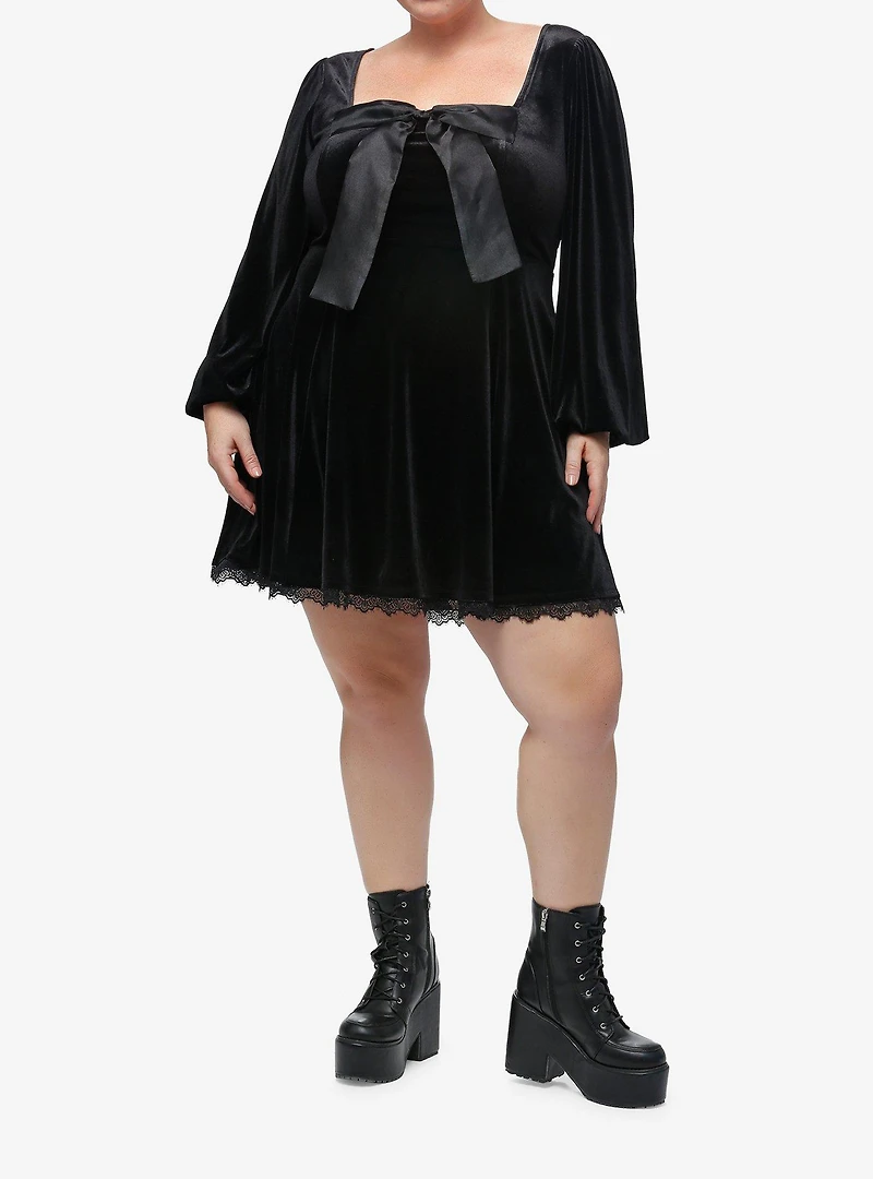 Cosmic Aura Velvet Bow Long-Sleeve Dress Plus Size