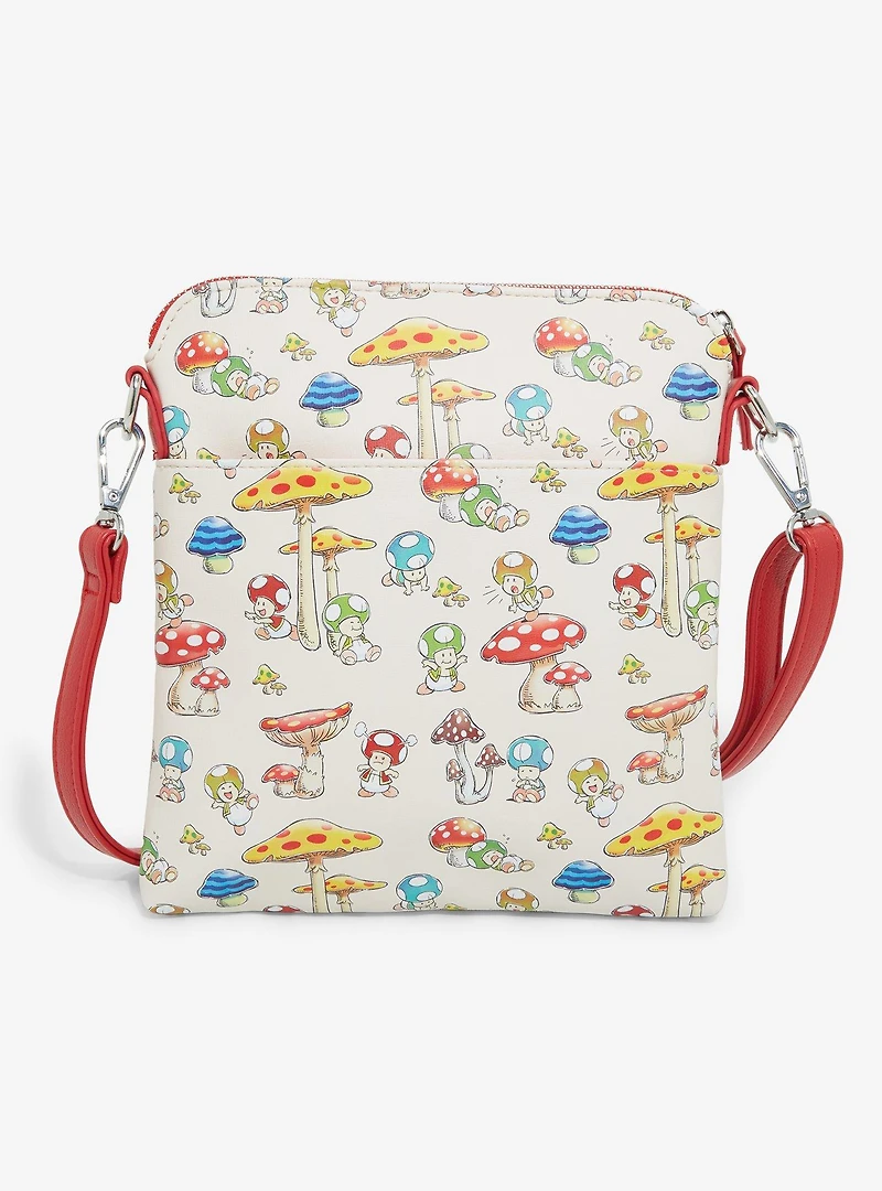 Nintendo Super Mario Bros. Mushroom & Toad Allover Print Crossbody Bag - BoxLunch Exclusive