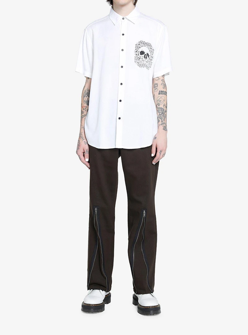 Floral Skulls Woven Button-Up