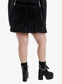 Cosmic Aura Black Velvet Rosette Godet Mini Skirt Plus Size