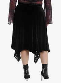 Black Velvet Lace Godet Midi Skirt Plus Size