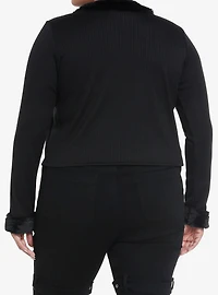 Social Collision Black Faux Fur Tie-Front Girls Cardigan Plus Size