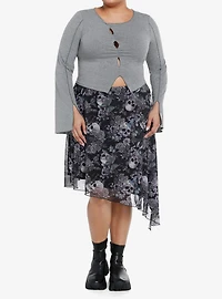 Thorn & Fable Grey & Green Bell Sleeve Girls Long-Sleeve Top Plus Size