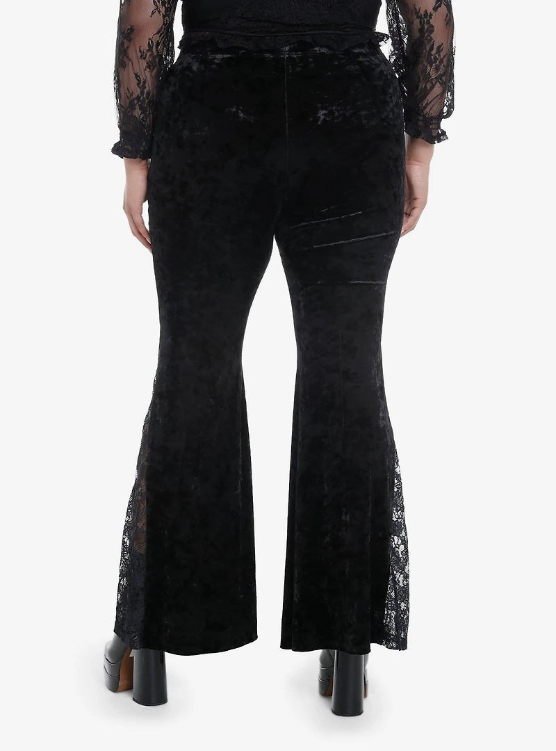 Black Velvet Lace Bell Bottom Leggings Plus Size