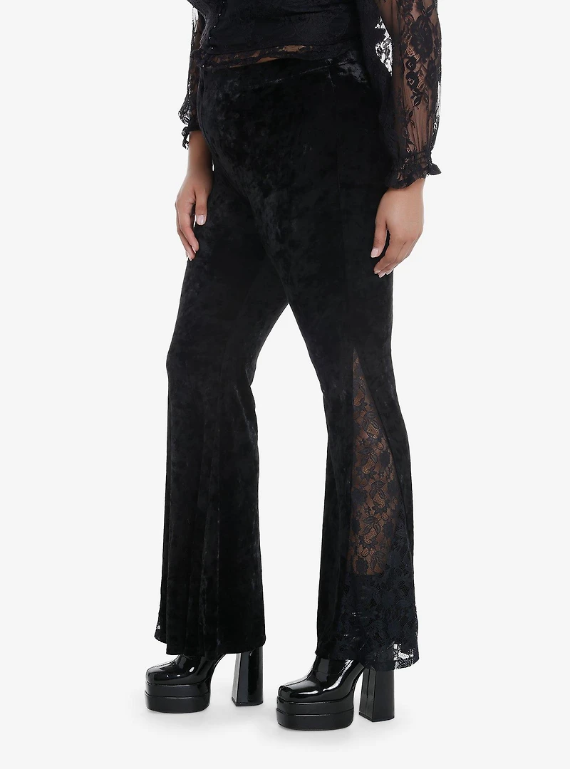 Black Velvet Lace Bell Bottom Leggings Plus Size