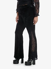 Black Velvet Lace Bell Bottom Leggings Plus Size