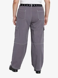 Grey Side Chain Carpenter Pants With Belt Plus Size