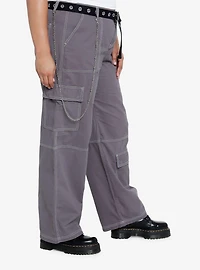 Grey Side Chain Carpenter Pants With Belt Plus Size