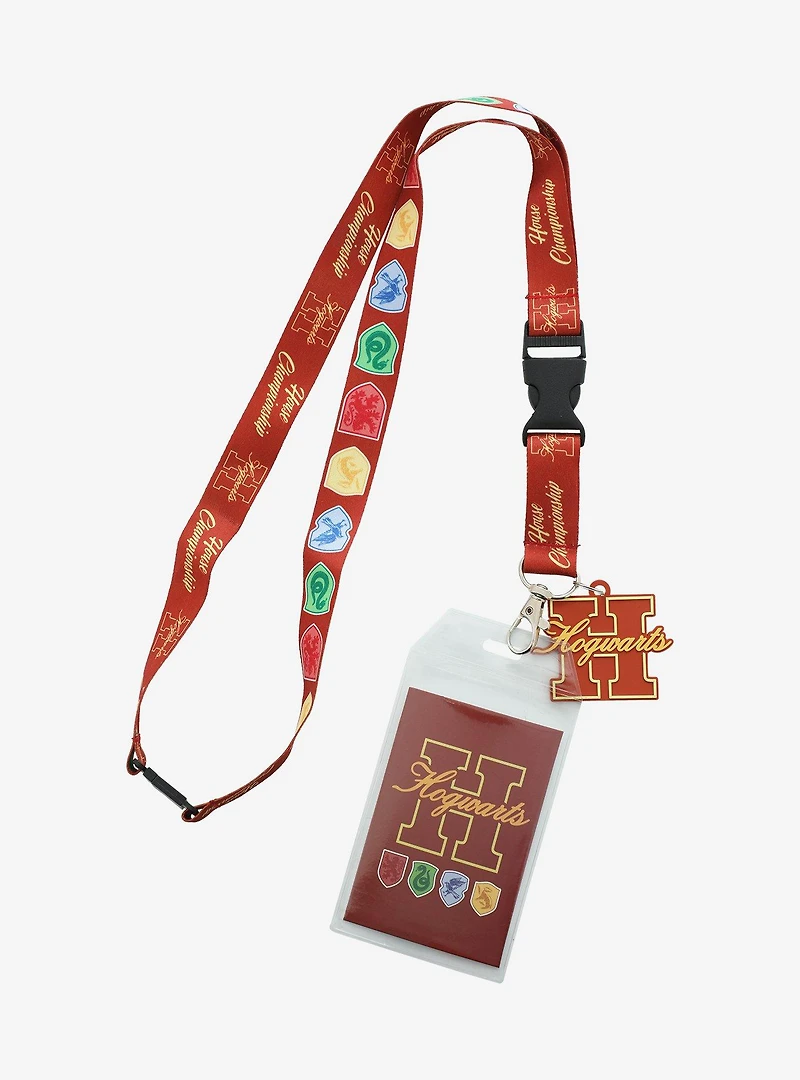 Harry Potter Hogwarts House Crests Allover Print Lanyard - BoxLunch Exclusive