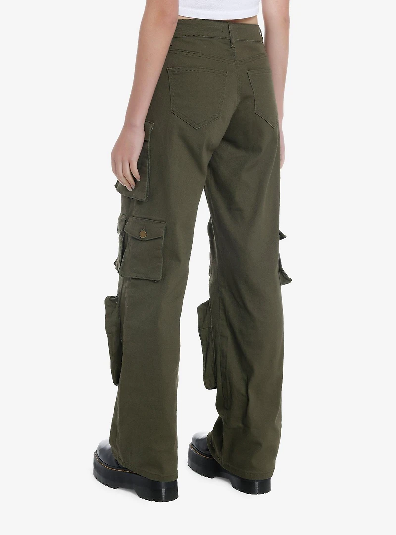 Olive Green Multi-Pocket Girls Cargo Pants
