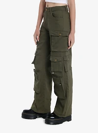 Olive Green Multi-Pocket Girls Cargo Pants