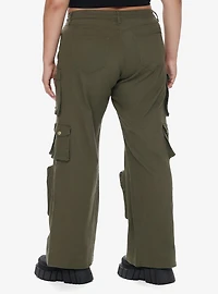 Olive Green Multi-Pocket Girls Cargo Pants Plus Size