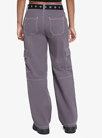 Grey Side Chain Carpenter Pants With Belt