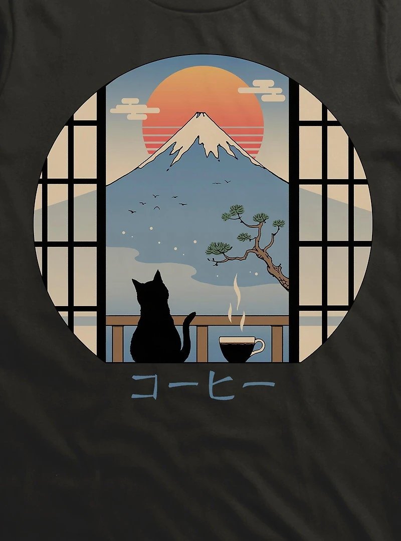 Coffee Cat In Mt. Fuji T-Shirt
