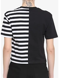 Black & White Stripe Split Girls Boxy Crop T-Shirt