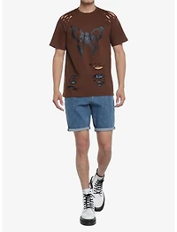 Grunge Butterfly Skull Distressed T-Shirt