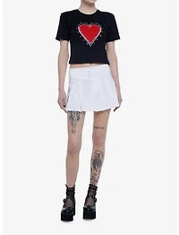 Red Heart & Safety Pins Crop Girls T-Shirt