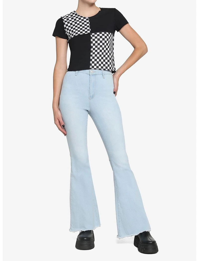 Black & White Checkered Color-Block Girls Baby T-Shirt