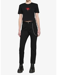 Spider Lily Embroidered Boxy Girls Crop T-Shirt