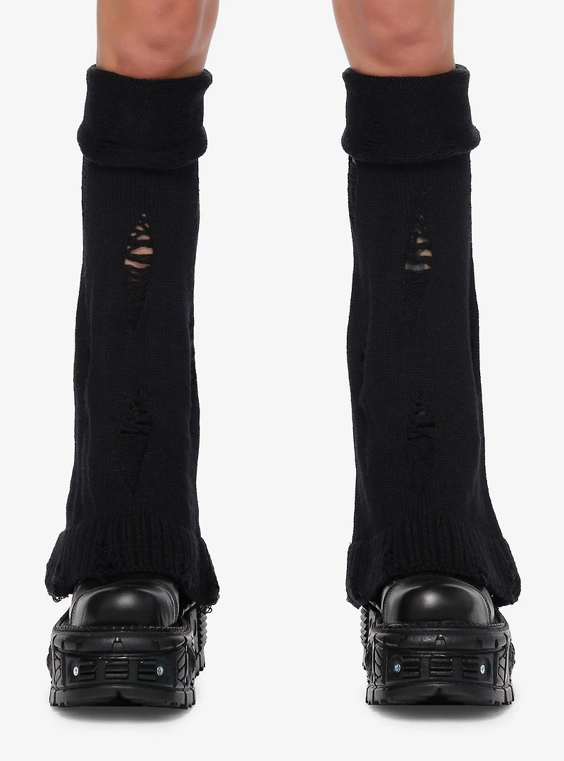 Black Distressed Flared Leg Warmers