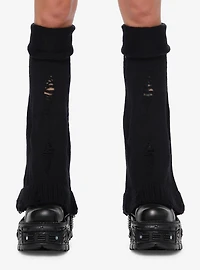 Black Distressed Flared Leg Warmers