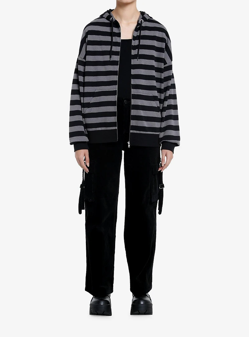 Social Collision Black & Grey Stripe Star Girls Hoodie