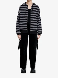 Social Collision Black & Grey Stripe Star Girls Hoodie