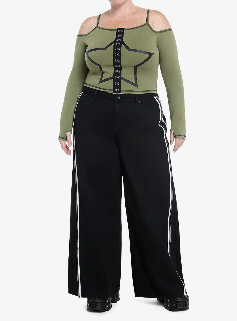 Social Collision Black Star Green Girls Cold-Shoulder Top Plus Size