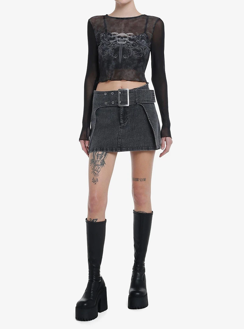 Social Collision Skulls & Dagger Twofer Girls Long-Sleeve Top