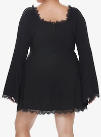 Cosmic Aura Black Lace-Up Bell Sleeve Dress Plus Size