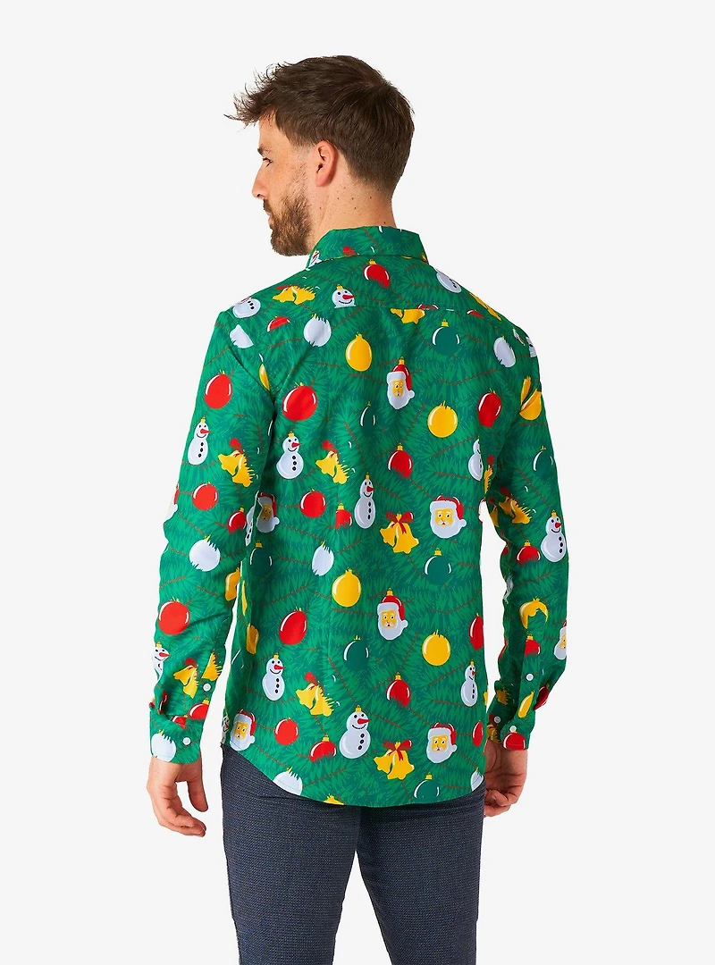 Christmas Ornaments Green Button-Up Shirt