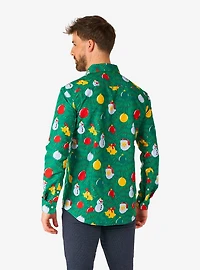 Christmas Ornaments Green Button-Up Shirt
