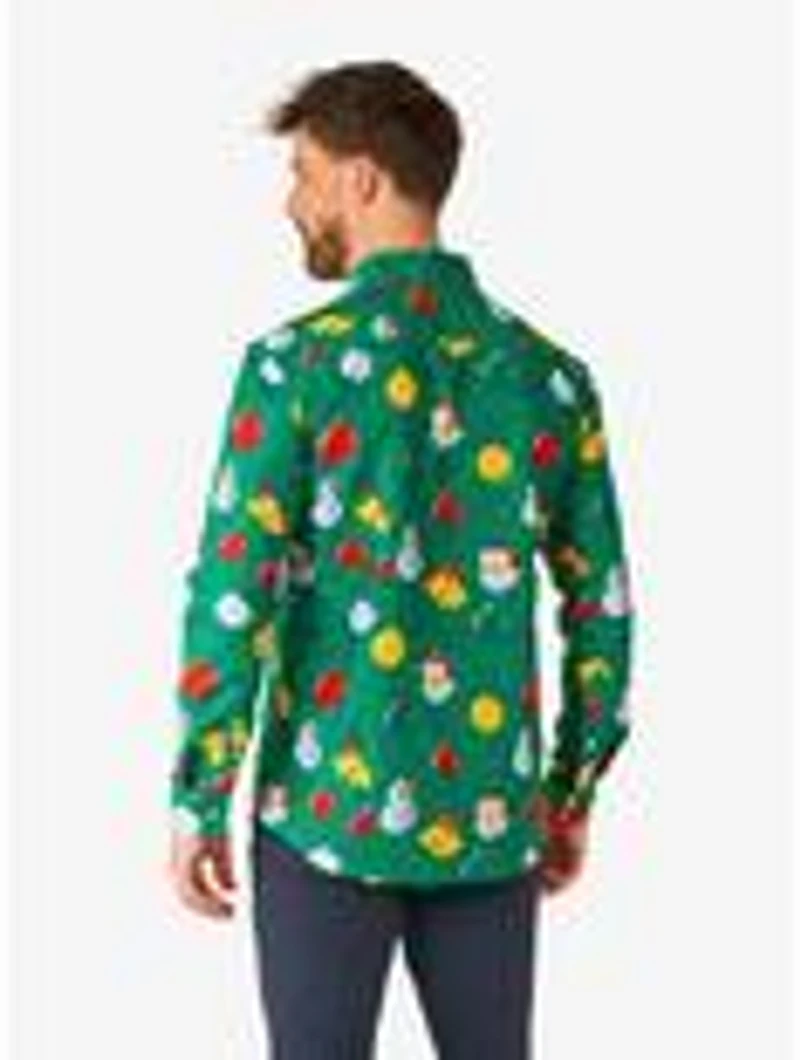 Christmas Ornaments Green Button-Up Shirt