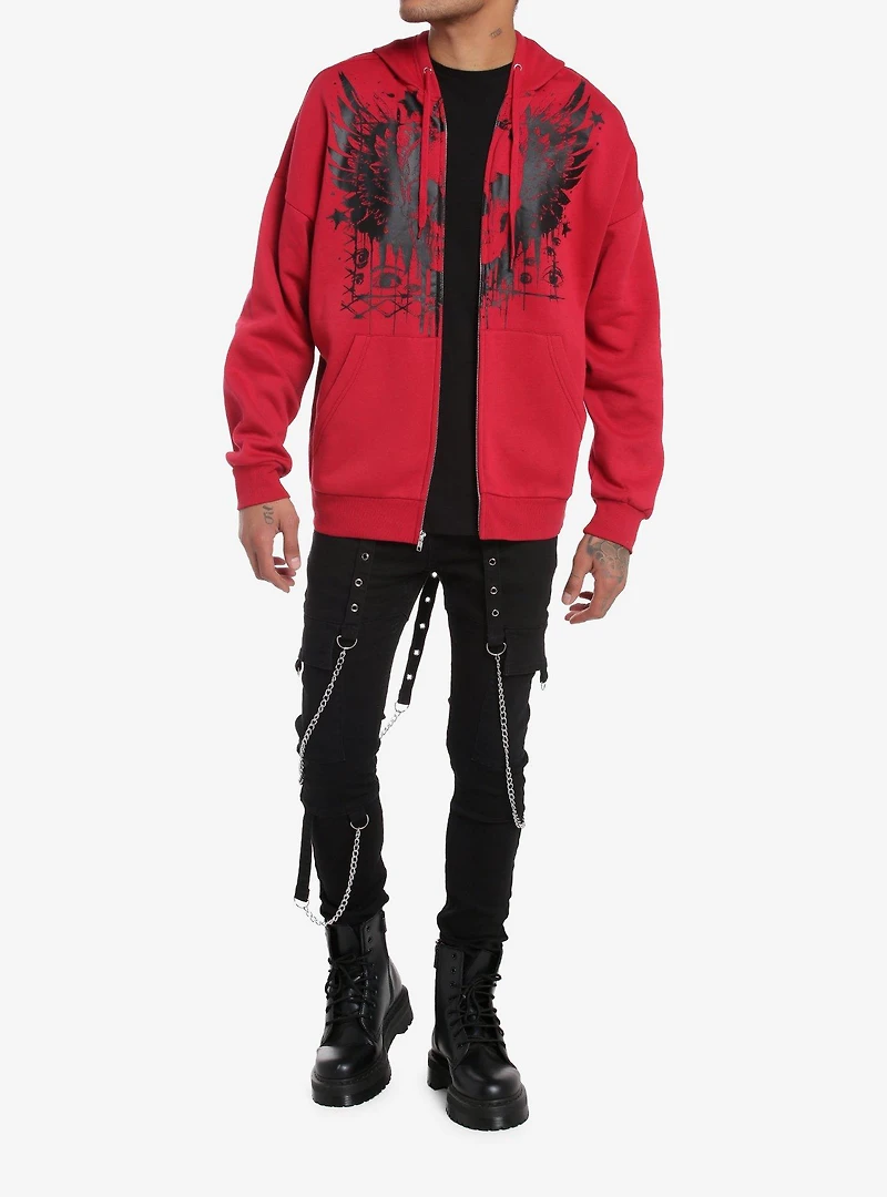 Social Collision Winged Skull Red Hoodie