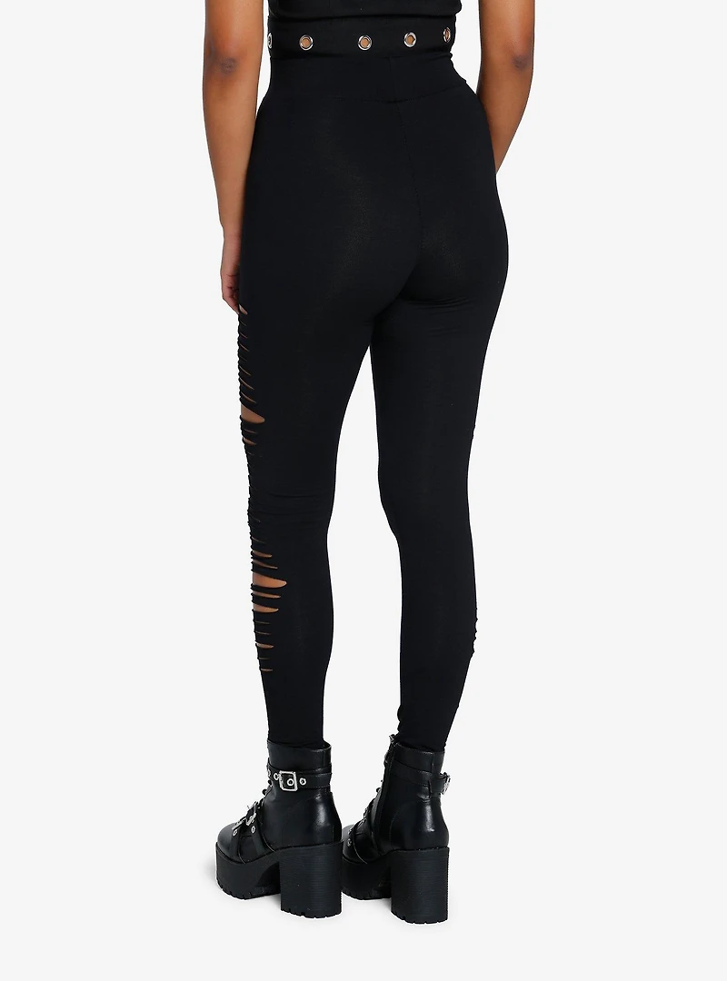 Black Side Shredded Leggings