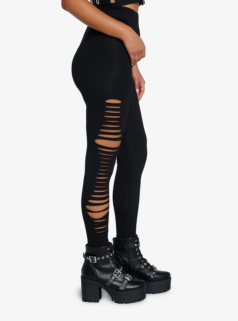 Black Side Shredded Leggings