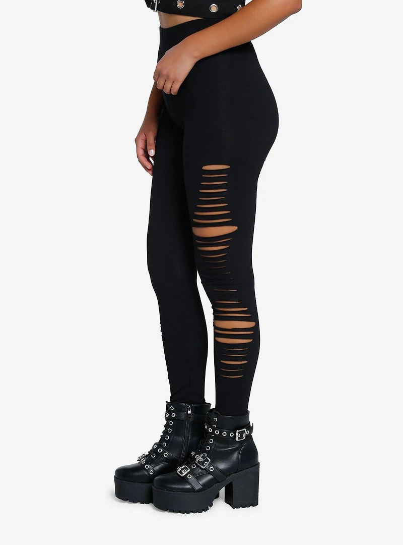 Black Side Shredded Leggings