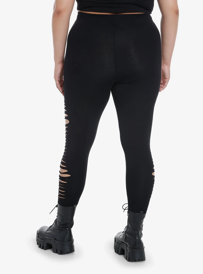 Black Side Shredded Leggings Plus