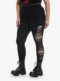 Black Side Shredded Leggings Plus