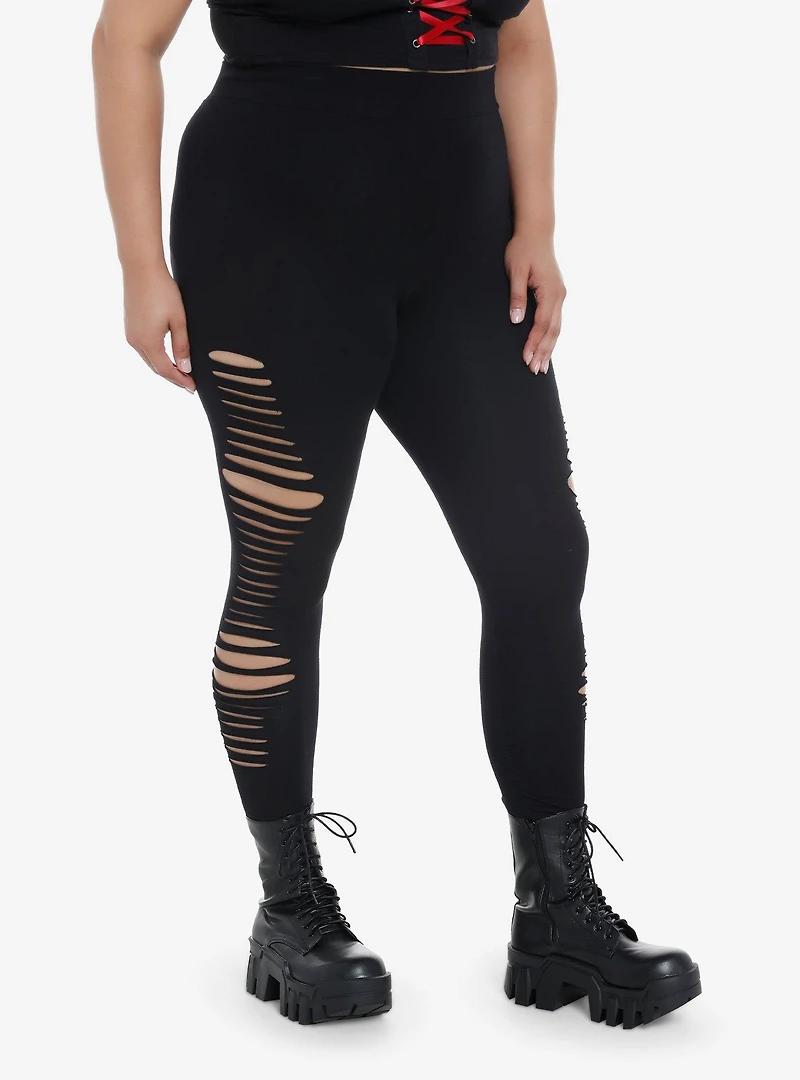 Black Side Shredded Leggings Plus