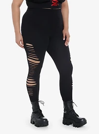 Black Side Shredded Leggings Plus