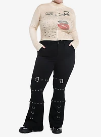 Social Collision Heartbreak Scribbles Tan Mock Neck Girls Long-Sleeve Top Plus Size