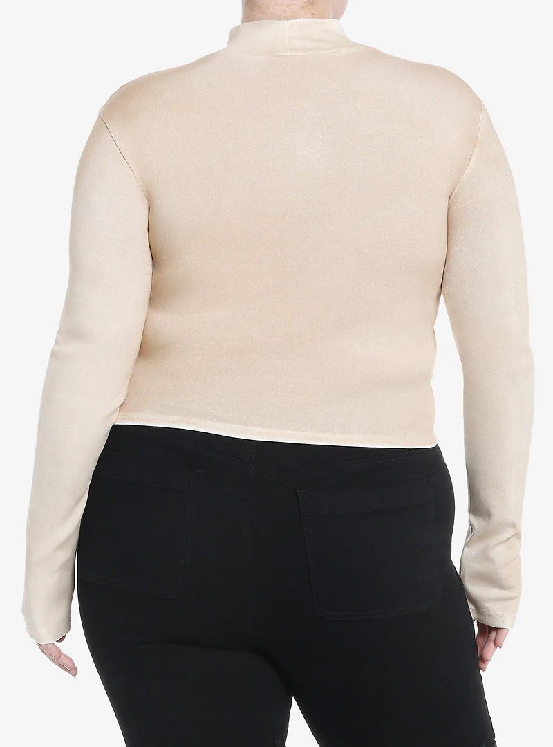 Social Collision Heartbreak Scribbles Tan Mock Neck Girls Long-Sleeve Top Plus Size