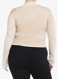 Social Collision Heartbreak Scribbles Tan Mock Neck Girls Long-Sleeve Top Plus Size