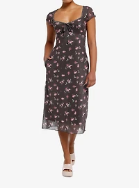 Thorn & Fable Brown Pink Roses Midaxi Dress