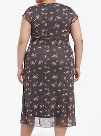 Thorn & Fable Brown Pink Roses Midaxi Dress Plus Size