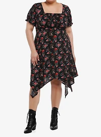 Red & Blue Floral Hanky Hem Dress Plus Size