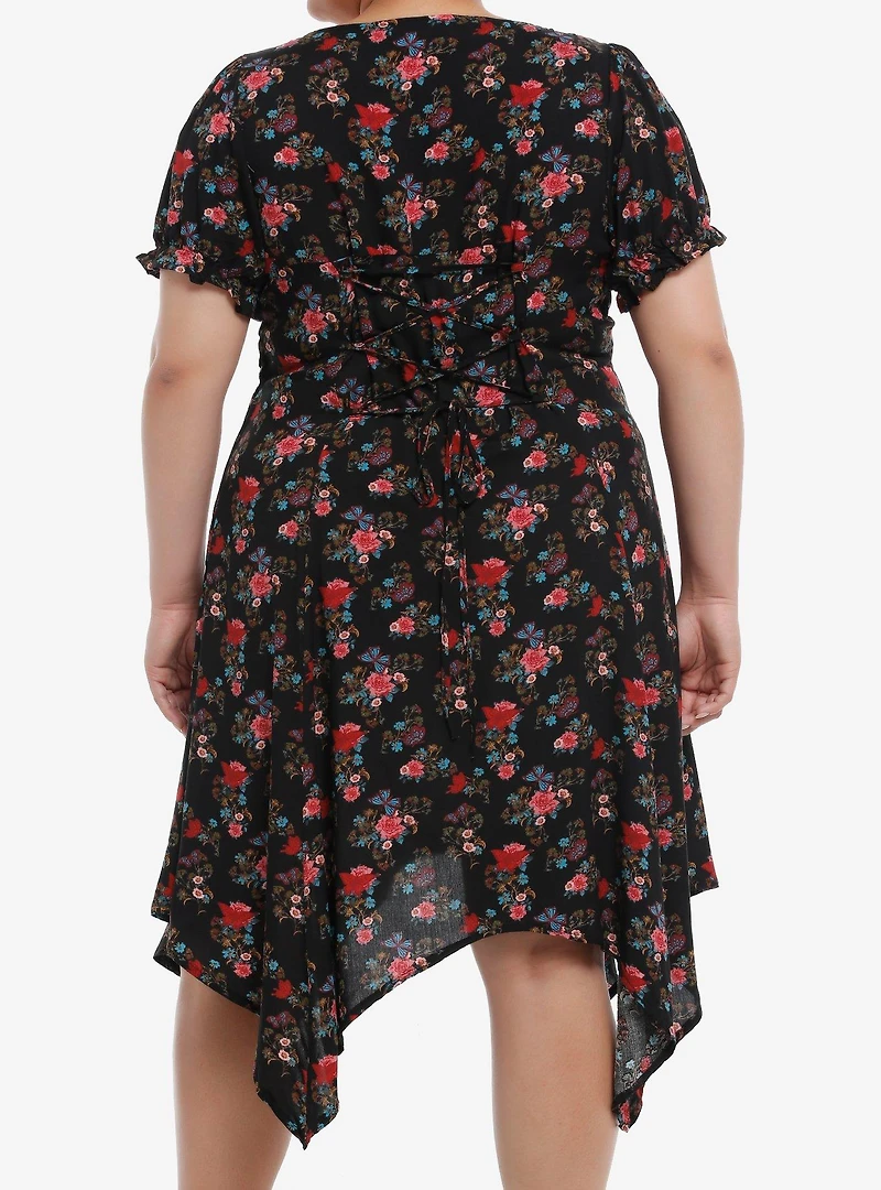 Red & Blue Floral Hanky Hem Dress Plus Size