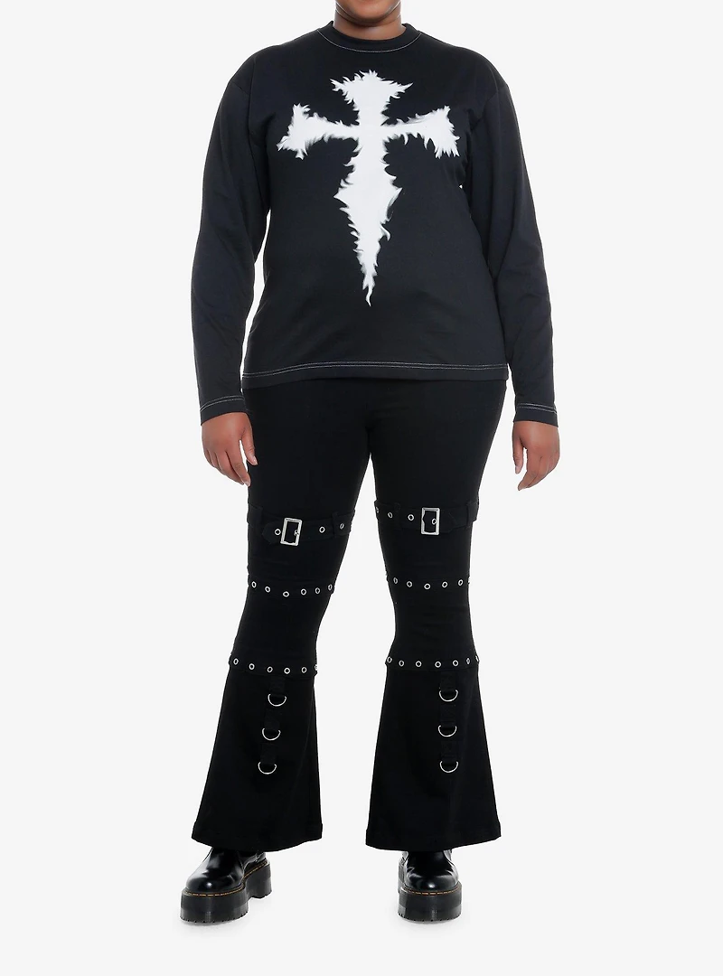 Black & White Cross Girls Long-Sleeve T-Shirt Plus Size