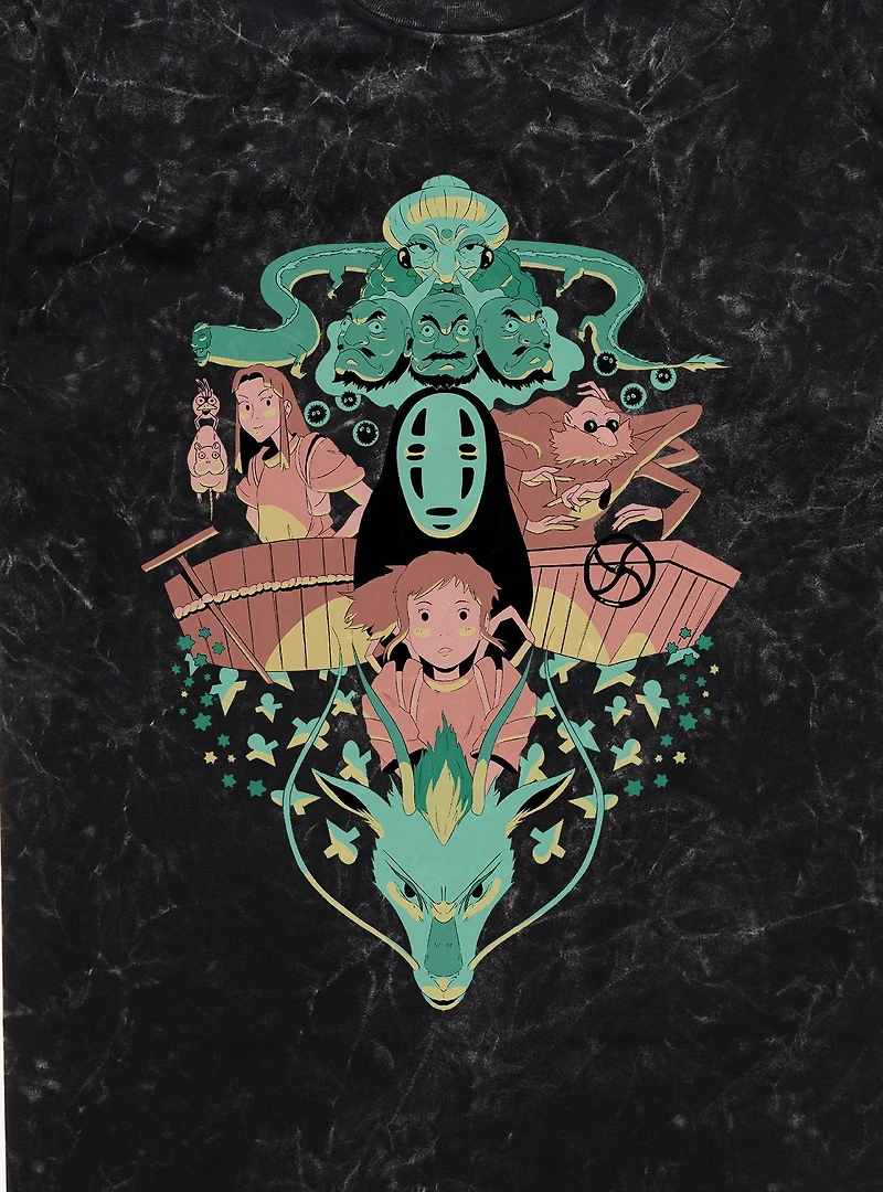 Studio Ghibli Spirited Away Chihiro And No Face Group Crest Mineral Wash T-Shirt